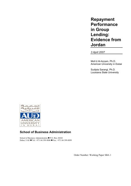 Repayment Performance in Group Lending: Evidence from Jordan