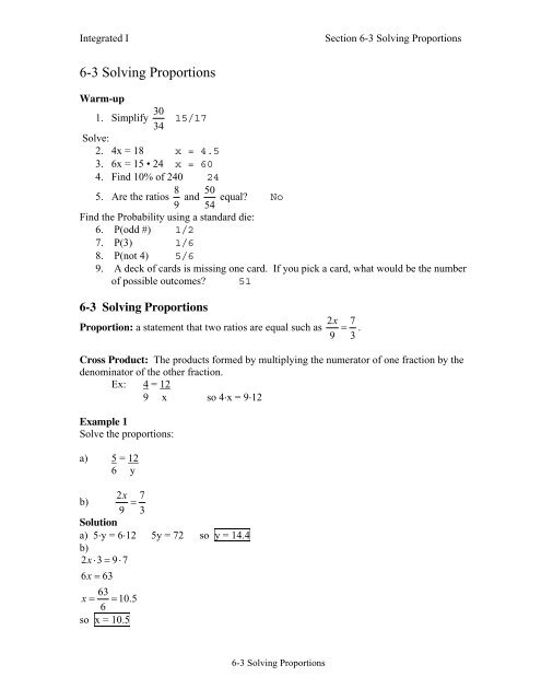 6-3 Solving Proportions notes