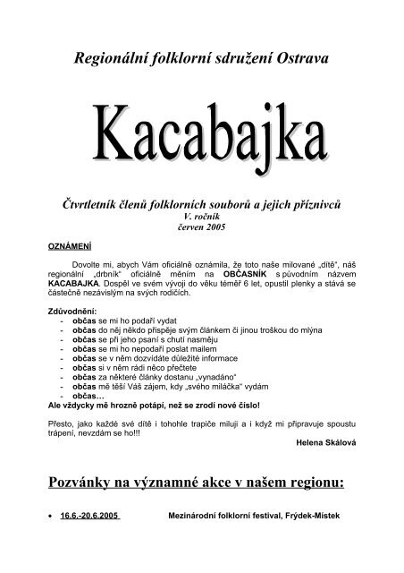 Kacabajka - červen 2005, 1.část - Folklorní sdružení ČR