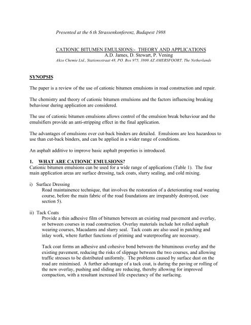 Cationic Bitumen Emulsions - e-asphalt.com
