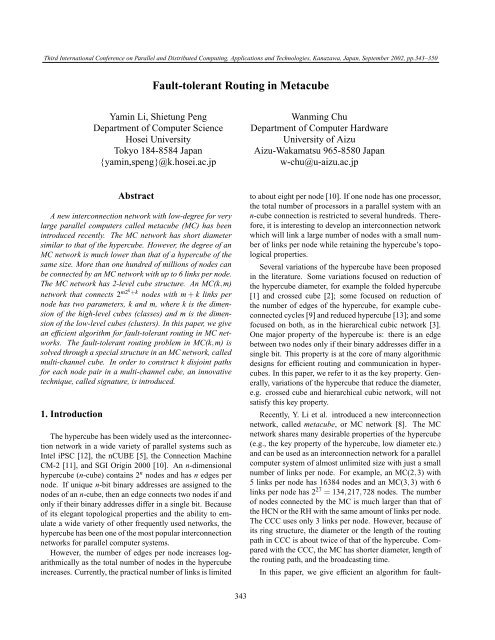 Fault-tolerant Routing in Metacube - CiteSeerX