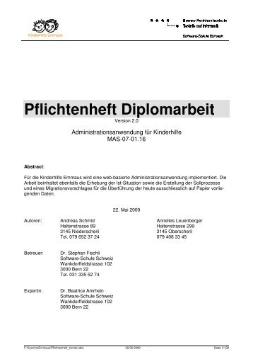 Pflichtenheft Diplomarbeit