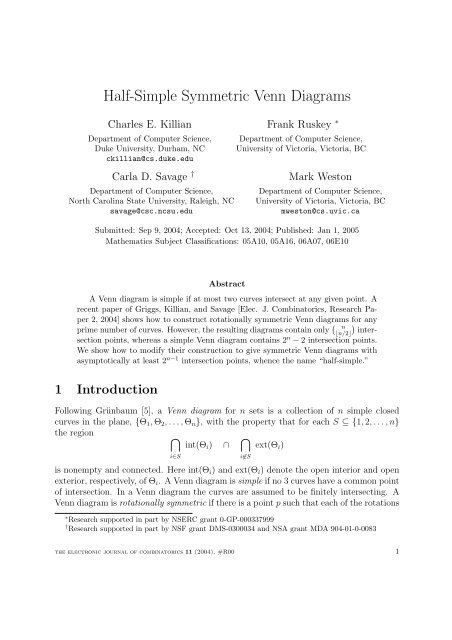 Half-Simple Symmetric Venn Diagrams - Computer Science ...