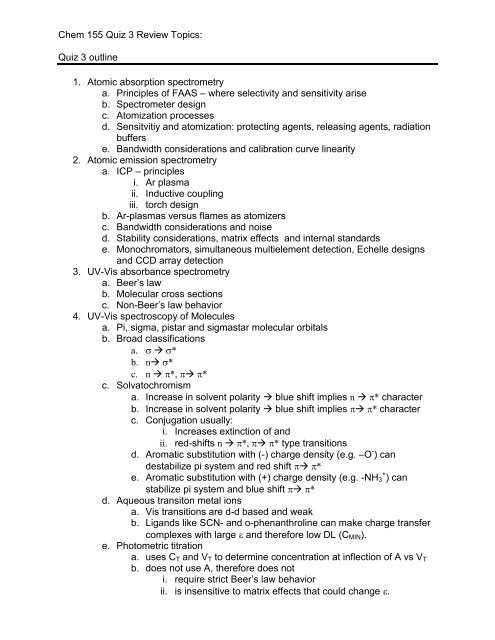 Chem 155 Quiz 3 Review Topics