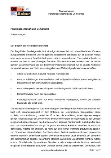 Thomas Meyer Parallelgesellschaft und Demokratie ...