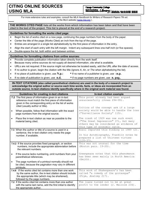 citing online sources using mla - Cayuga Community College