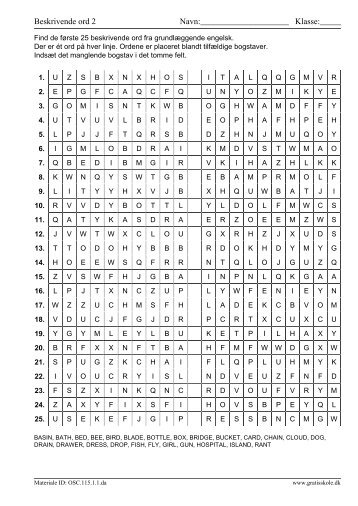 Beskrivende ord 2 Navn: Klasse - GratisSkole.dk