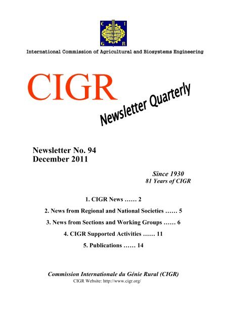 Newsletter No. 94 December 2011 - CIGR