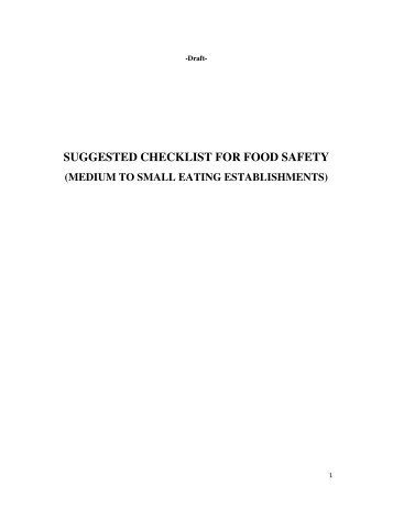 Suggested Checklist for Food Safety (Pdf to Print or Save)