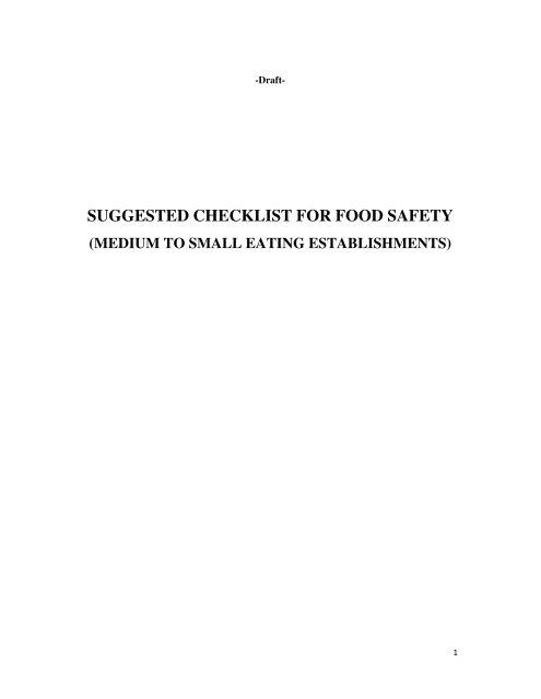 Suggested Checklist for Food Safety (Pdf to Print or Save)