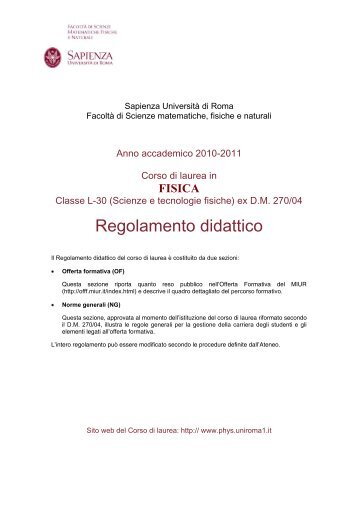 Regolamento didattico - Dipartimento di Fisica - Sapienza