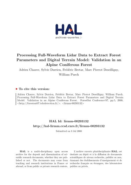 [lirmm-00293132, v1] Processing Full-Waveform Lidar Data to ...