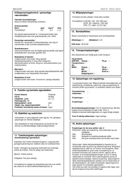 SIKKERHEDS DATABLAD - Dana Lim A/S