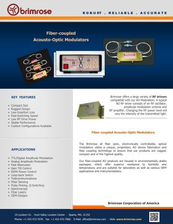 Fiber Pigtailed Acousto-Optic Modulators - Brimrose Corporation of ...