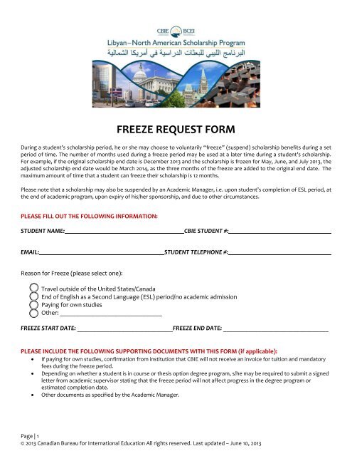 freeze request form - The Canadian Bureau for International Education