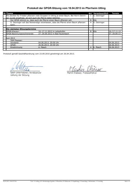 Protokoll der GPGR-Sitzung vom 18.04.2013 im Pfarrheim Utting