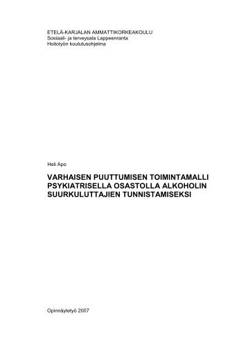 LIITE 8: Varhaisen puuttumisen toimintamalli psykiatrisella ... - Socom