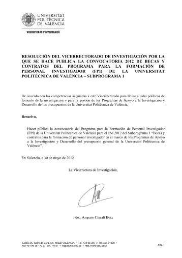 Convocatoria 30/05/12 - Universidad Politécnica de Valencia