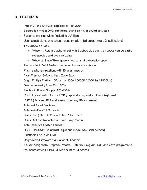 Platinum Spot 5R User Manual v1.2 (pdf) - Elation Professional