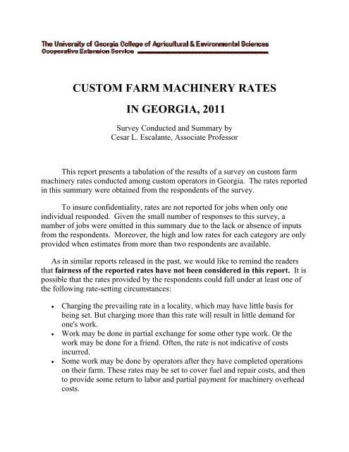 Custom Farm Machinery Rates Report - University of Georgia