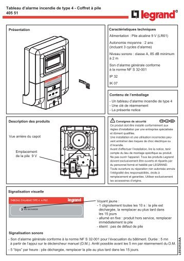 405 51 Tableau d'alarme incendie de type 4 - Coffret Ã  pile