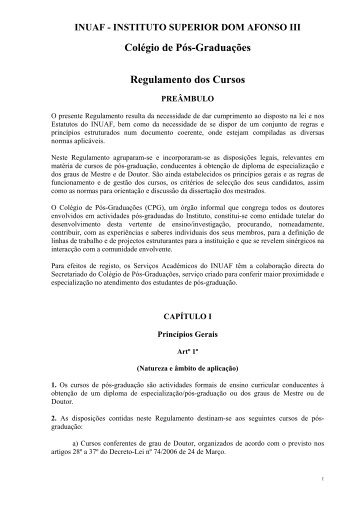 Colégio de Pós-Graduações Regulamento dos Cursos - INUAF