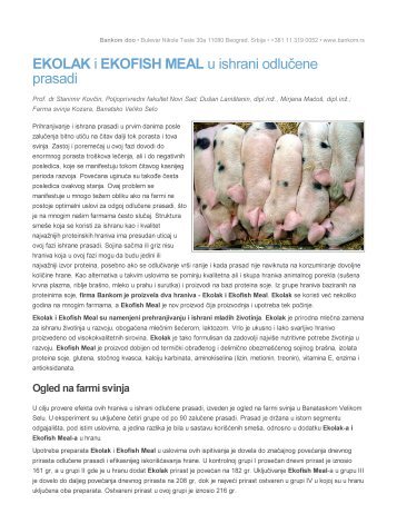 Ekolak i Ekofish Meal u ishrani odlučene prasadi 94 kb - Bankom