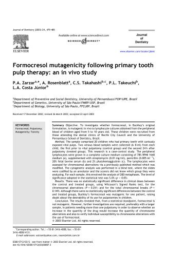 Formocresol mutagenicity following primary tooth pulp therapy: an in ...