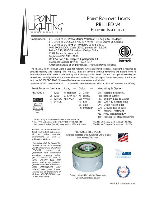 P R LIGHTS PRL LED v4 - Point Lighting Corporation
