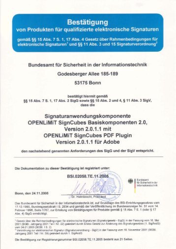 OpenLimit SignCubes Basiskomponenten 2.0 mit PDF Plugin