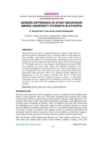 Gender Difference in Study Behaviour among University Students in ...