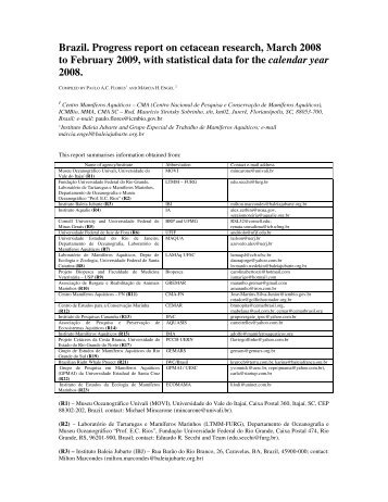 Brazil. Progress report on cetacean research ... - CAR-SPAW-RAC