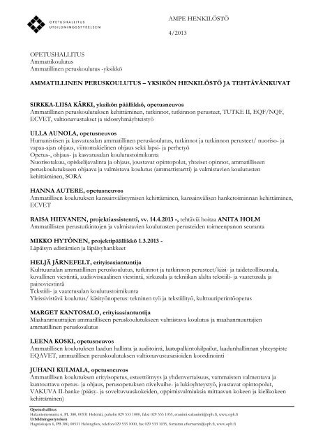 Asiantuntijoiden vastuualueet - Opetushallitus