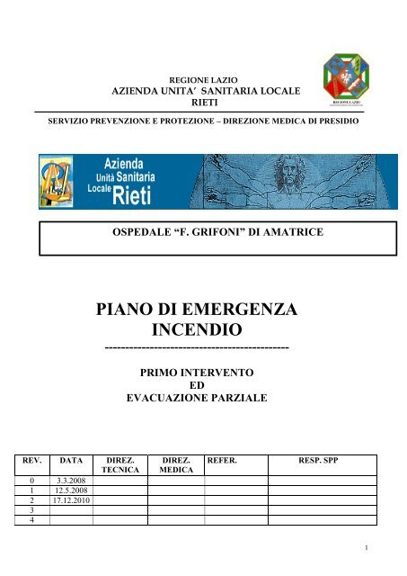 PIANO DI EMERGENZA INCENDIO - Azienda USL Rieti
