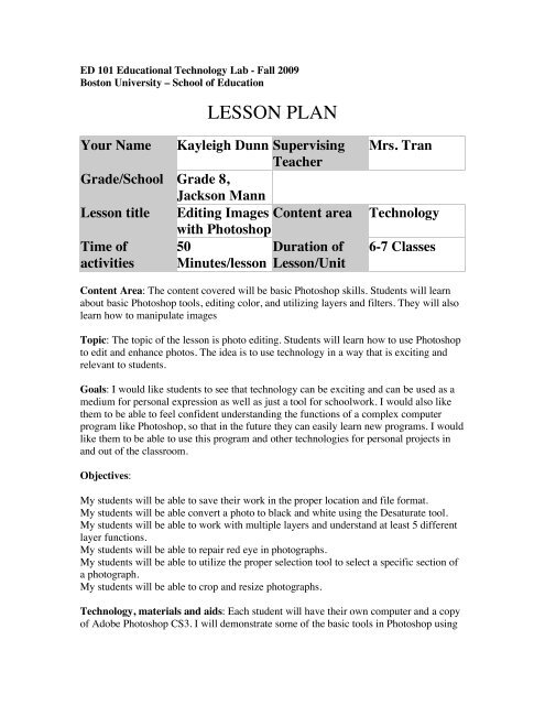 LESSON PLAN - ED101 - Boston University