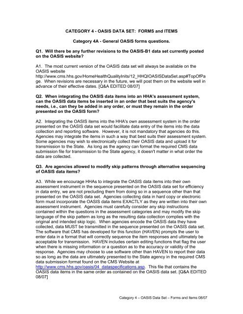 category 4 a - oasis data set forms - Selman-Holman & Associates