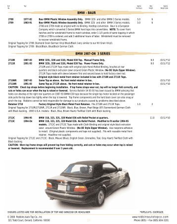 15 BMW - BAUR BMW 1987-ON 3 SERIES - Robbins Auto Tops