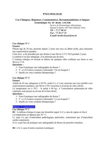 Cas Clinique - Conseil national de l'ordre des médecins de Tunisie