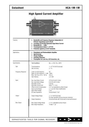 Datasheet HCA-1M-1M High Speed Current Amplifier