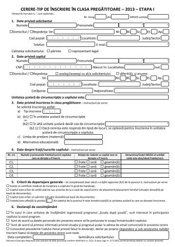 cerere-tip de Ã®nscriere Ã®n clasa pregÄtitoare â 2013 â etapa i - Ilfov