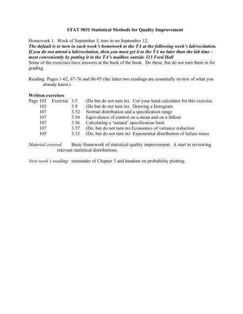 Stat 5031 Statistical Methods For Quality Improvement - 
