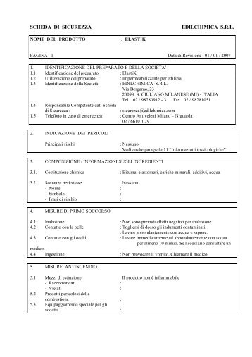 SCHEDA DI SICUREZZA EDILCHIMICA S.R.L.