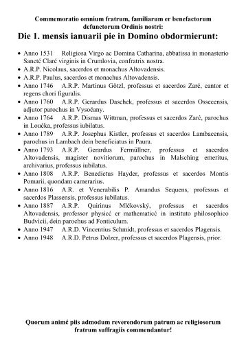 Die 1. mensis ianuarii pie in Domino obdormierunt: