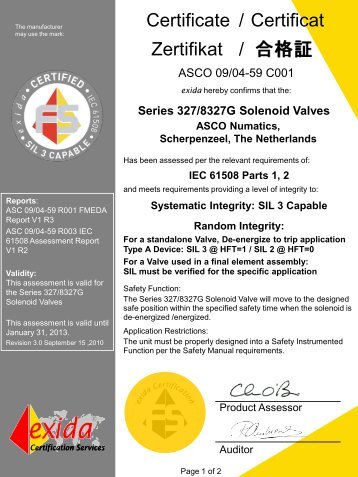 Certificate / Certificat Zertifikat / - Exida