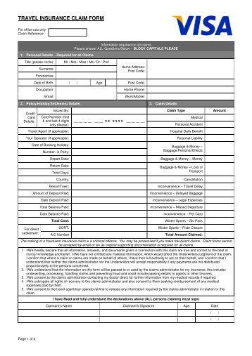 TRAVEL INSURANCE CLAIM FORM - Visa Infinite