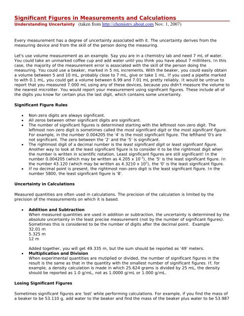 Significant Figures in Measurements and Calculations - clear