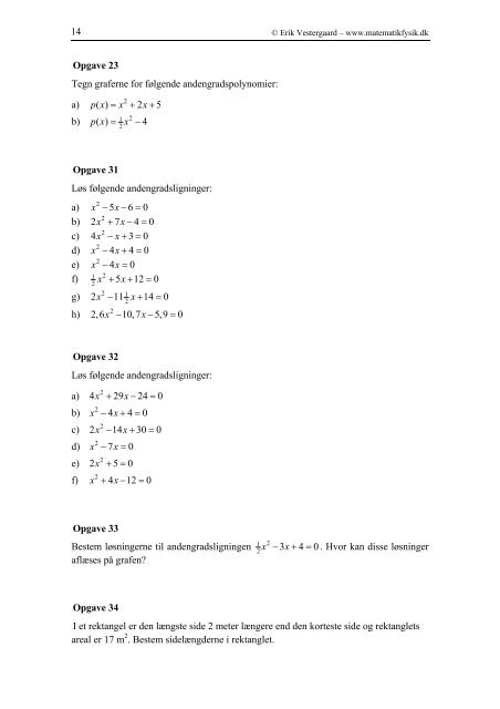 Andengradspolynomier - matematikfysik