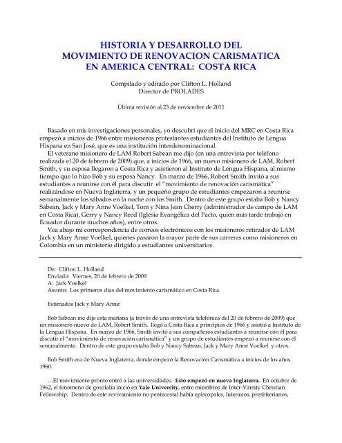 el movimiento carismÃ¡tico en Costa Rica - Prolades.com