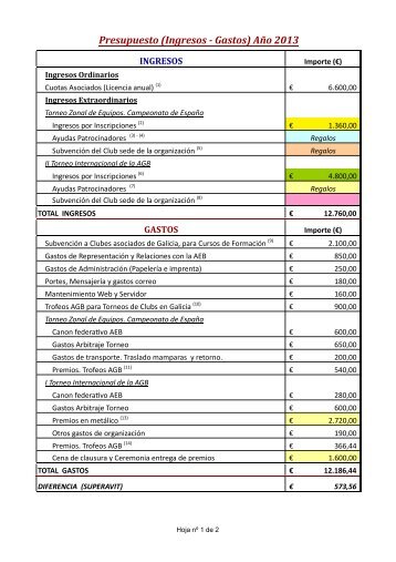 Presupuesto de Ingresos â Gastos 2013 - AG Bridge