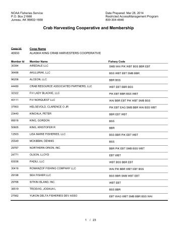 Crab Harvesting Cooperative and Membership - National Marine ...